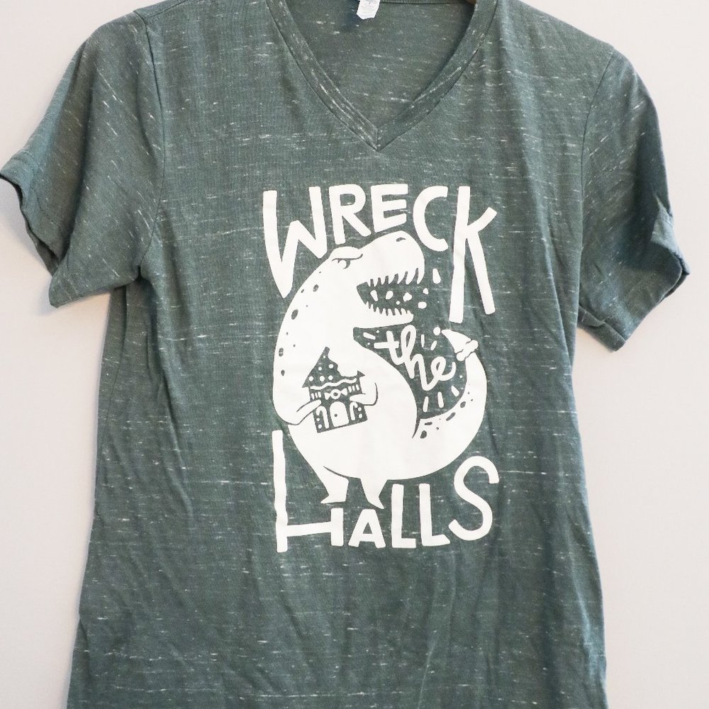 Green Wreck the Halls Dinosaur Tee Shirt